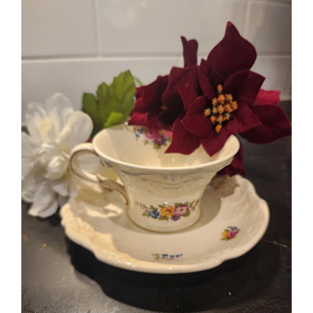 Vintage Marlborough Teacup Saucer Set George Jones England Floral Bone China